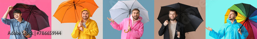 Set of people with umbrella...