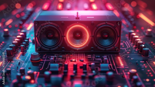 Electrifying Close-up of a Neon-lit Speaker at a Nightclub Party