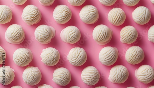 vanilla ice cream balls on pink background. Summer vibes