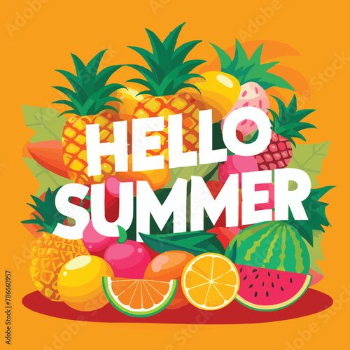 Hello summer colorful vector art illustration with different customized vector illustration art