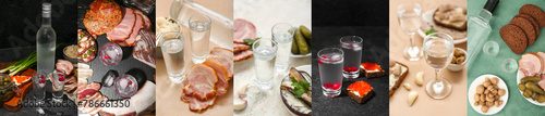 Collage of cold vodka and t...