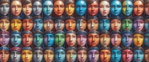 Set of abstract colorful faces in bright colours 