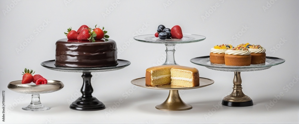 © Fukurou - set of food or sweets cake platter stands for kitchen in bright colours