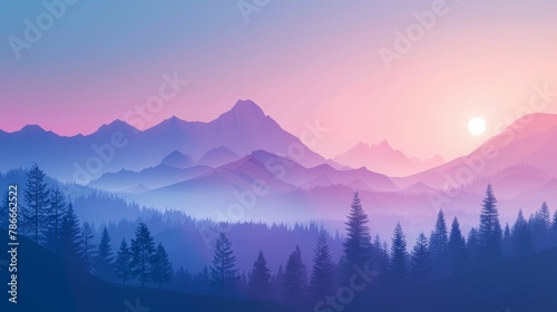 Pastel mountain landscape at sunset. © ANStudio