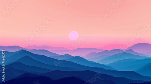 Abstract mountain landscape at sunrise with gradient colors.
