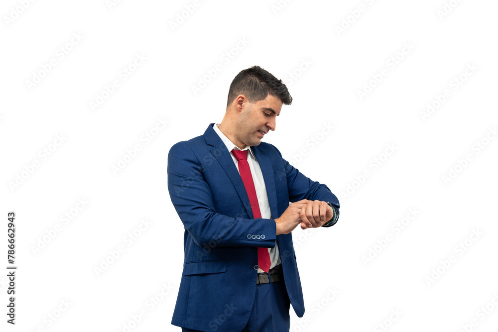 Impatient Businessman Checking Watch white background