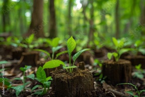 Regrowth in Forest, Saplings Rising from Stumps