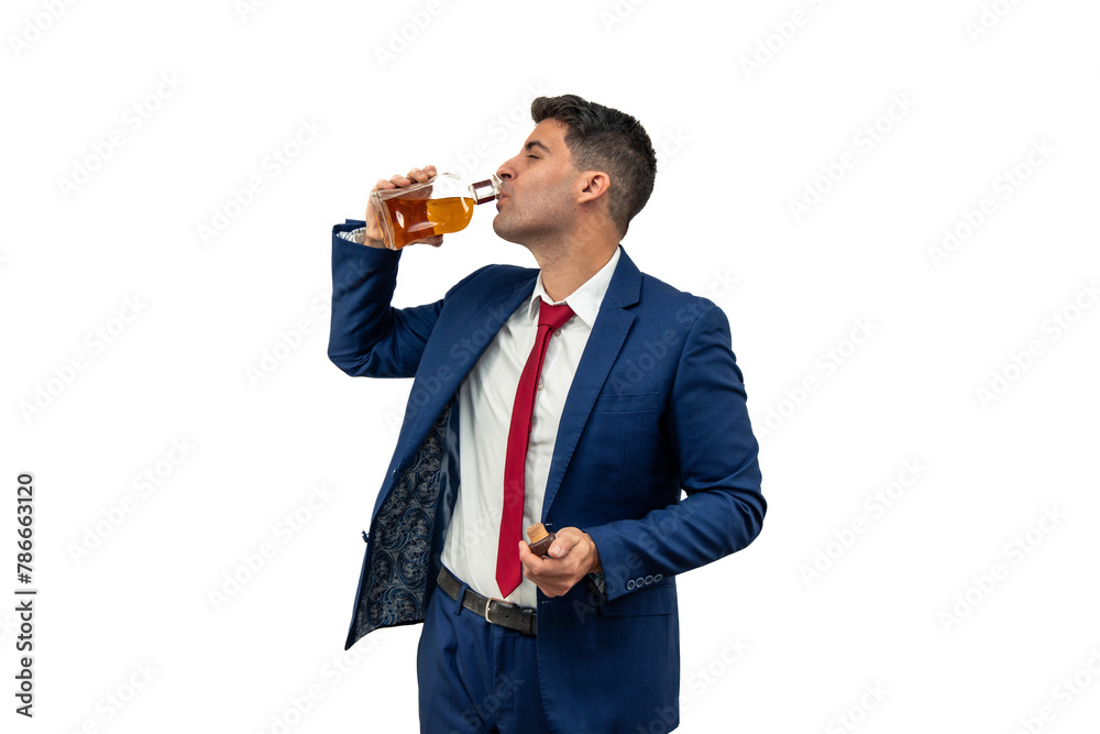Businessman Drinking Liquor in Suit white background Businessman Drinking Liquor in Suit white background