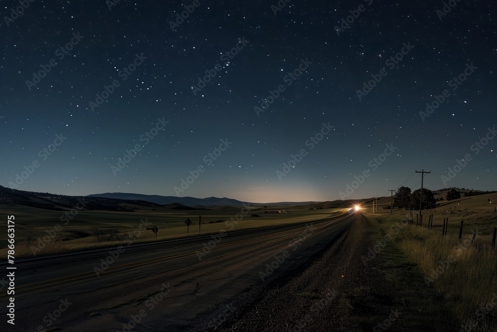 Night Sky Full of Stars Above a Serpentine Country Road