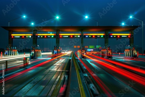 Highway Toll Plaza at Dusk, Light Trails photo