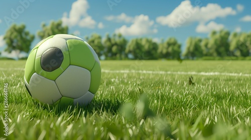 Green and white soccer ball on grass in natural landscape © Валерія Ігнатенко