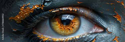 Constricted Eye Illustration 3D Image,
A close up of the eye of a woman with cracked skin
 photo