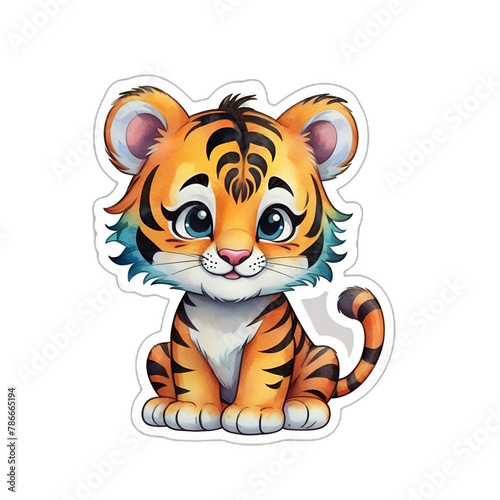 Cute tiger cartoon sticker. No background.