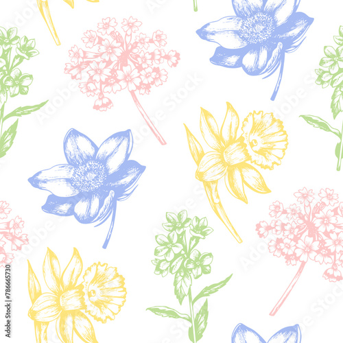 Vintage seamless pattern with spring flowers. © artspace