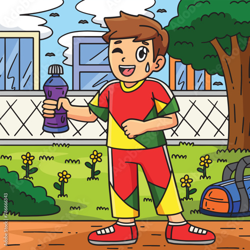 Cheerleader Boy with Water Bottle Colored Cartoon