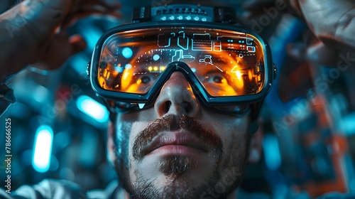 Mechanic Using Augmented Reality Glasses to Access Step-by-Step Repair Instructions in an Industrial Workspace photo