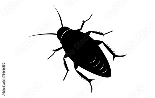 Silhouette of a cockroach isolated on white backdrop. Black cockroach vector illustration. Concept of pest control, infestation, and home hygiene. For design, print and educational material.