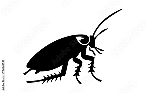 Black cockroach vector illustration. Silhouette of a pest insect isolated on white backdrop. Concept of pest control, infestation, and home hygiene. For design, print and educational material.