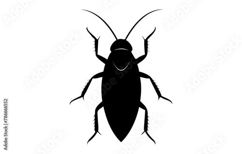 Black silhouette of a cockroach isolated on white backdrop. Vector illustration. Top view. Pest control and infestation concept for design, print and educational material. © Jafree