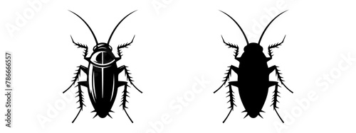Cockroach black silhouettes, detailed and solid. Insect vector illustration set. On white background. Concept of pest control, infestation, home hygiene. For design, print, educational material