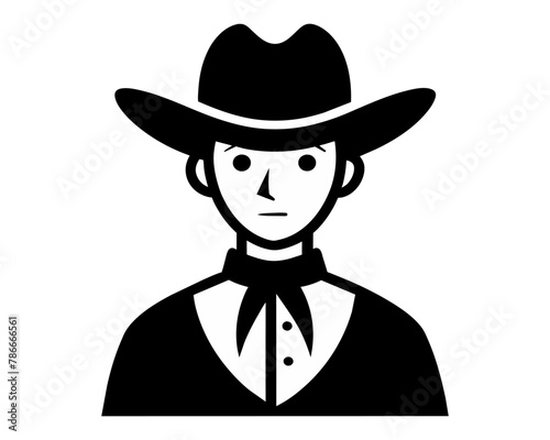 Young Cowboy portrait in black and white. Monochrome vector of a guy with a hat. Isolated on white backвкщз. Concept of Western culture, masculine style, vintage Americana. Logo, sticker design