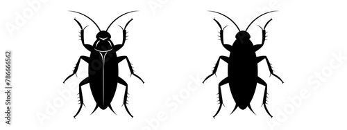 Cockroach black silhouettes, detailed and solid. Insect vector illustration set. White backdrop. Concept of pest control, infestation, home hygiene. For design, print, educational material. Top view
