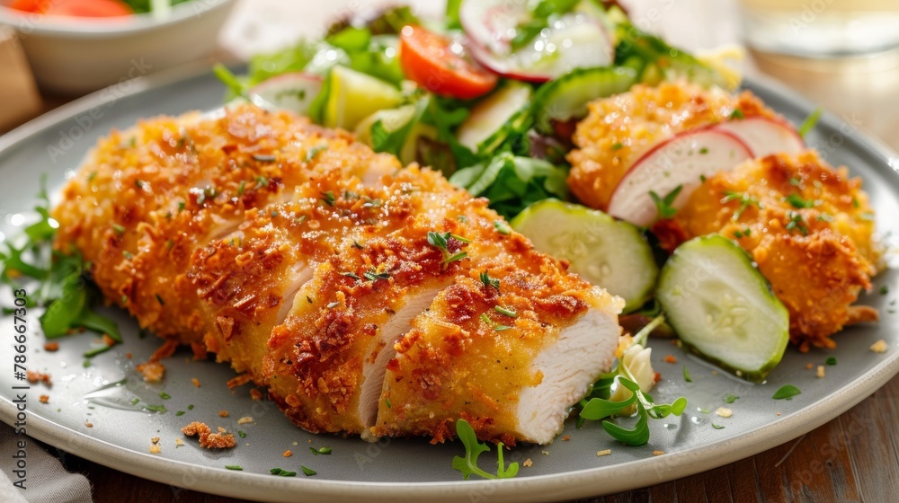 Cordon bleu dish with baked potatoes and salad Cordon bleu dish with baked potatoes and salad