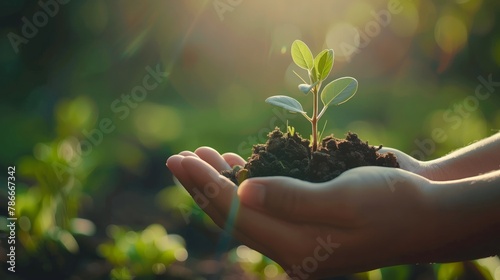 Person holding a terrestrial plant with soil in their hands