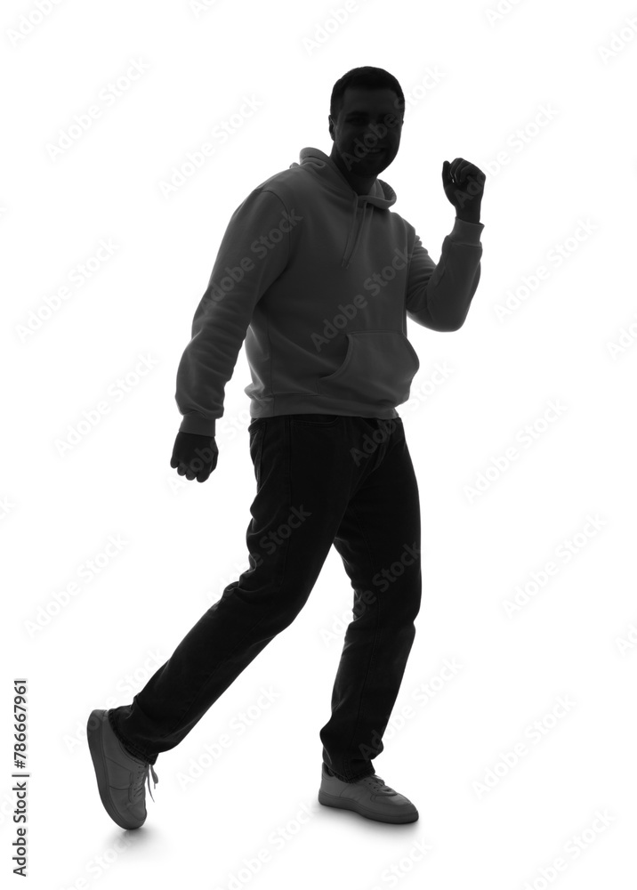 Silhouette of young man dancing on white background Silhouette of young man dancing on white background