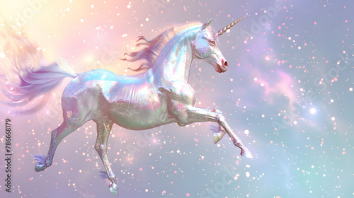 Abstract shiny fantasy unicorn with space background