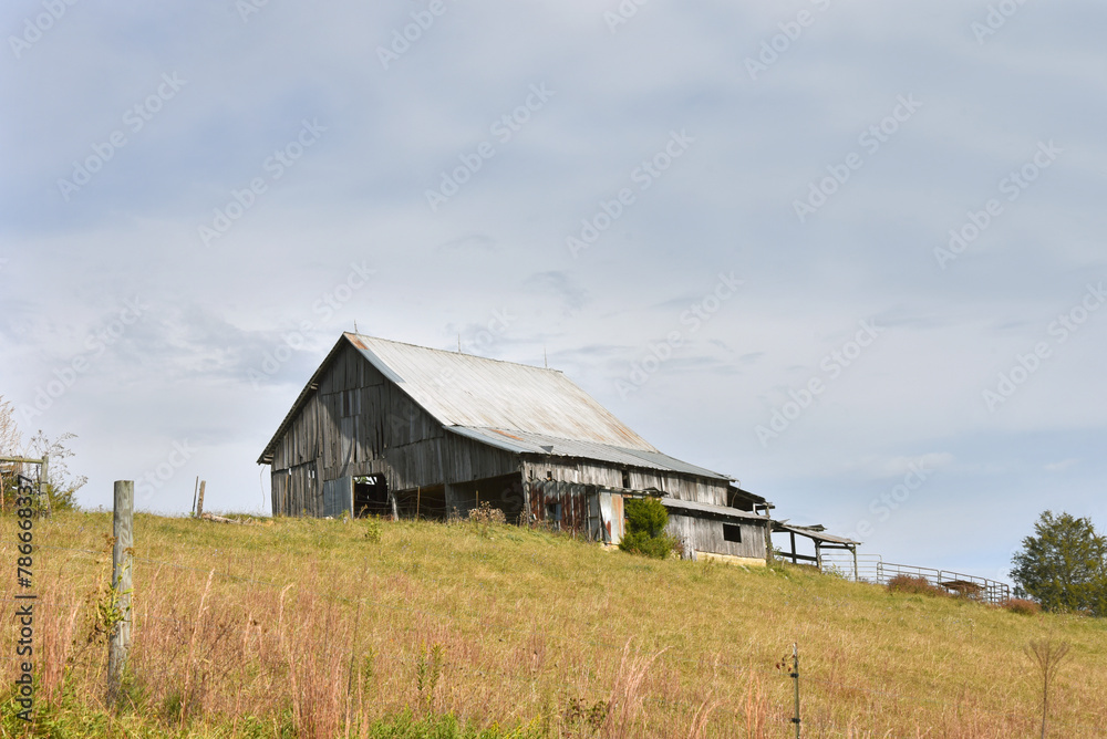 Barn Sits on Top Hill in Appalachians