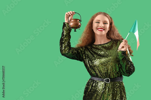 Young woman with Irish flag...