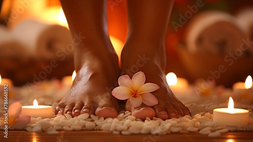 Relaxing Foot Massage Ritual with Floral Accents in Cozy Spa-like Setting