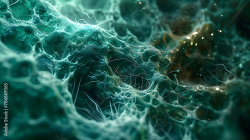Emerald Weave: A Microscopic Plant Cell Vista. Concept Plant Cell Structure, Microscopic View, Emerald Green Colors, Scientific Illustration photo