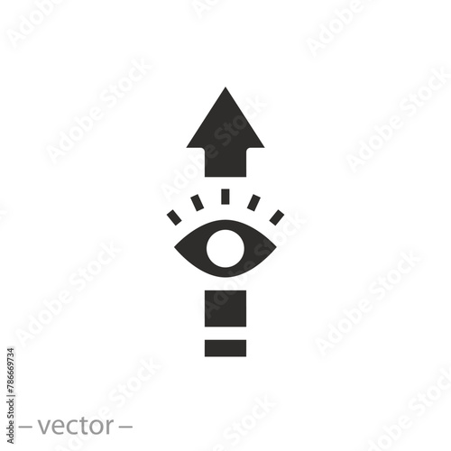look higher icon, eye looking up, gaze direction, concept raise your eyes, flat symbol on white background - vector illustration