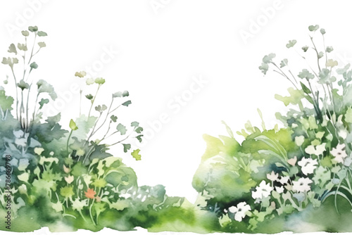 captivating watercolor border frame with different plant twigs and blossom isolated against transparent background