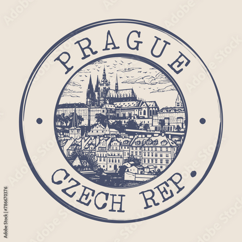 Prague, Czech Republic Stamp City Postmark. Silhouette Postal Passport. Round Vector Icon. Vintage Postage Design.