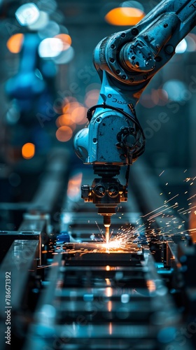 Industrial robotic arm are welding 