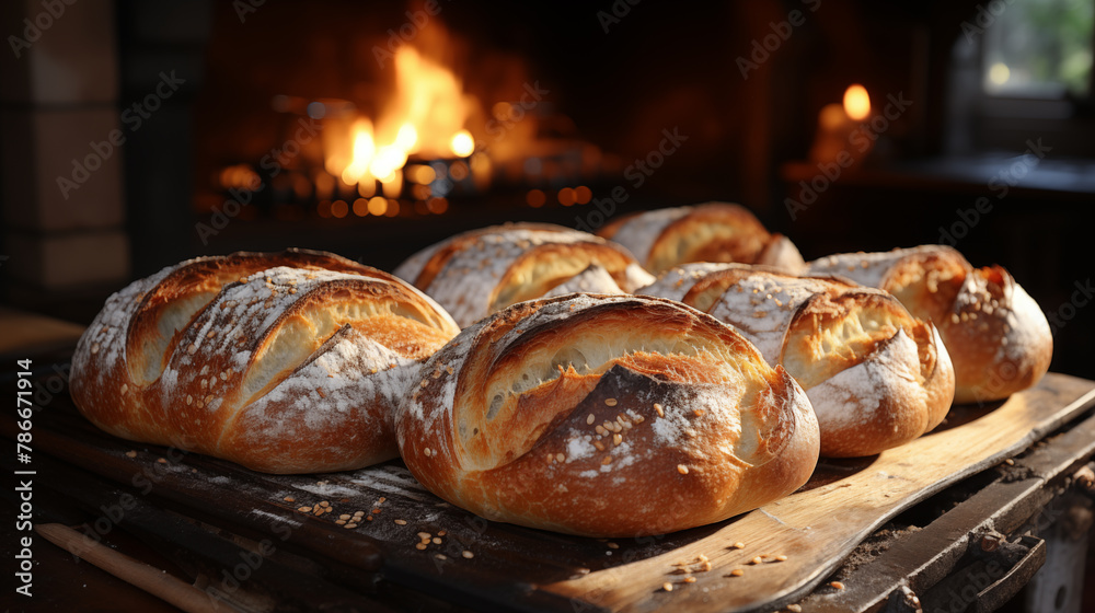 White bread, just baked, sits proudly on the cooling rack. The crust of the white bread shines under the light. White bread's soft interior promises delight White bread, just baked, sits proudly on the cooling rack. The crust of the white bread shines under the light. White bread's soft interior promises delight