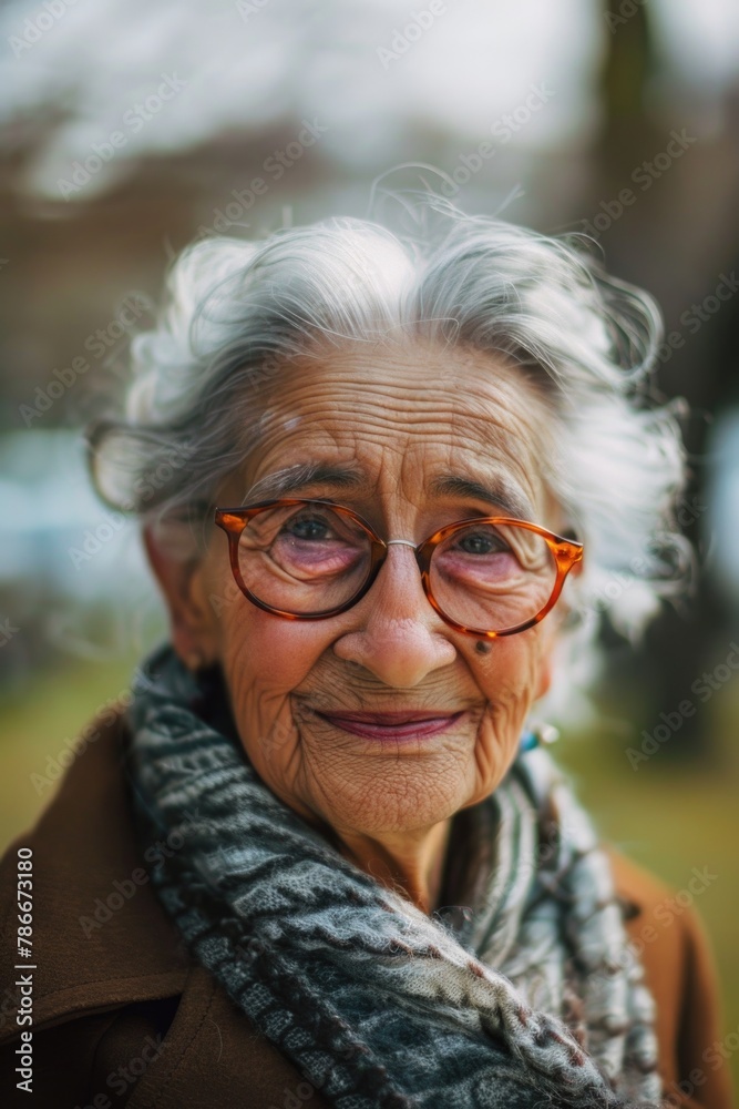 An older woman with glasses and a scarf An older woman with glasses and a scarf