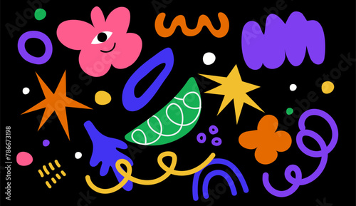 Set of abstract figures and shapes. Vector. Stickers in retro and vintage 90s style. 2000s. Collection Waves, clouds and bubbles. Elements in hand drawn style. Groovy y2k forms. Doodles. Icons hippie © Валерия Богданова
