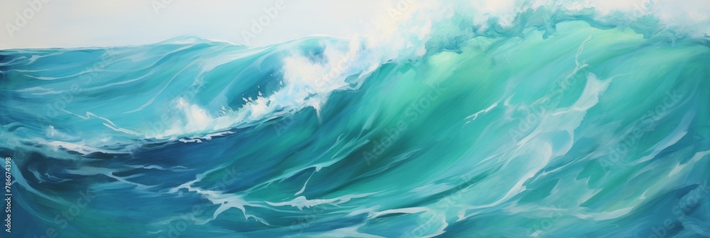 Majestic Ocean Waves Painting. Sea Wave Patterns In Blue And White. Digital Artwork. Generative AI