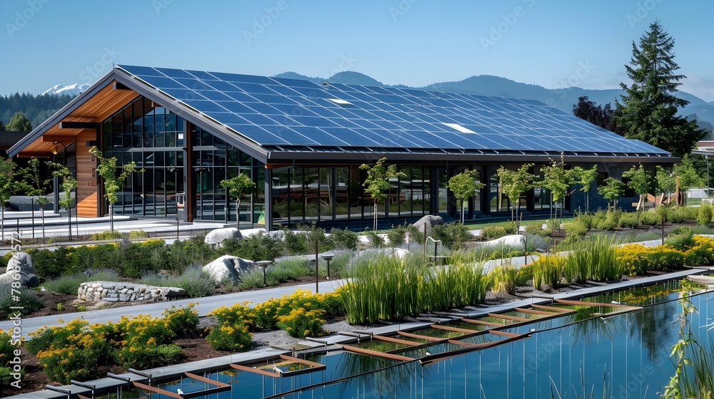 Sustainable Brewery with Solar Panels and Water Recycling Systems Showcasing Eco-Friendly Beer Production Practices