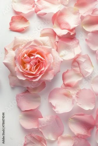 A beautiful pink rose surrounded by petals. Perfect for various floral concepts