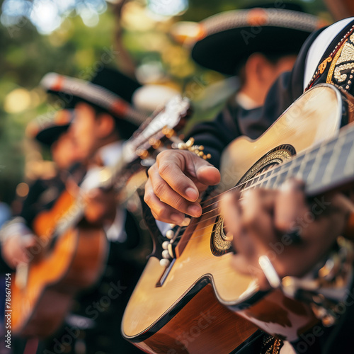 Traditional Mariachi Musicians Playing Guitars, Mexican Culture, Musical Performance photo