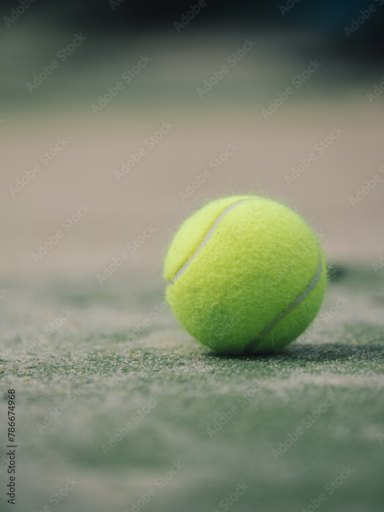 Tennis Ball Resting on a Green Court by the Net