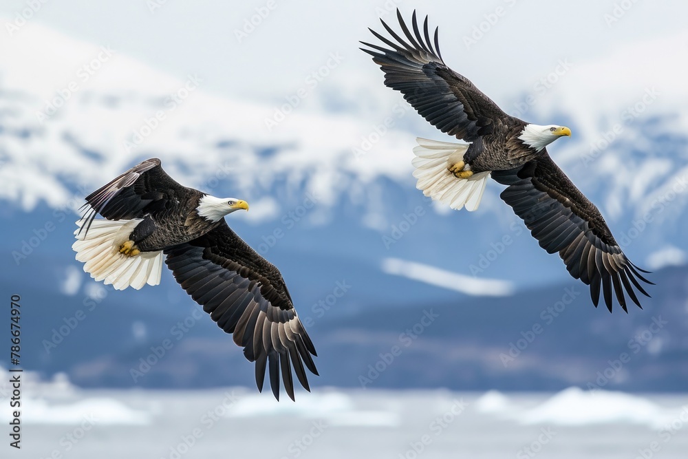 Majestic bald eagles soaring in the sky, Behold the majestic sight of bald eagles as they soar effortlessly through the sky Majestic bald eagles soaring in the sky, Behold the majestic sight of bald eagles as they soar effortlessly through the sky