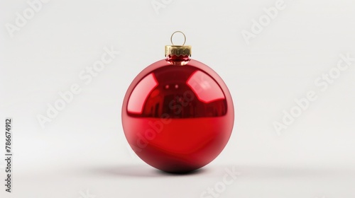 Shiny red Christmas ornament on a white background, perfect for holiday designs