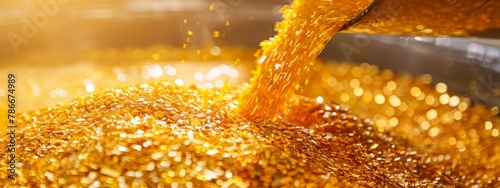 the process of molden gold being carefully poured into gold bars - factory closeup  photo