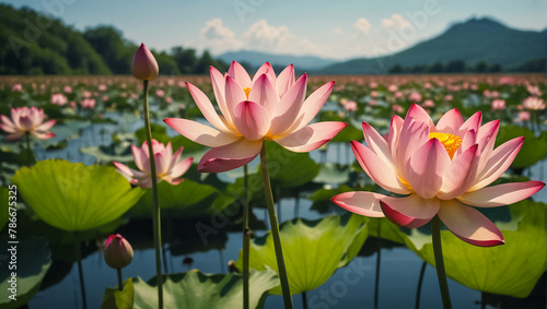 stunning  lotuses  a lake  Japan
